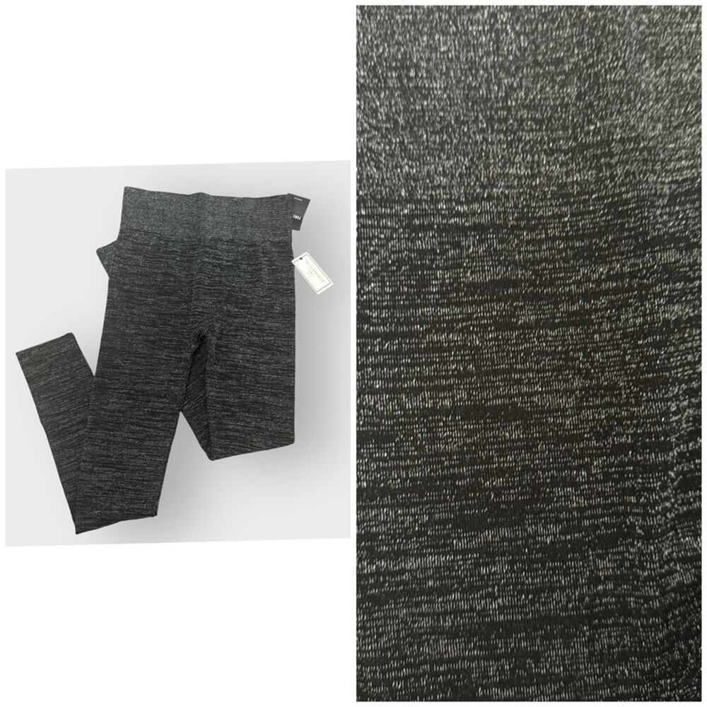 NEW NO COMMENT Plus black and silver metallic leggings